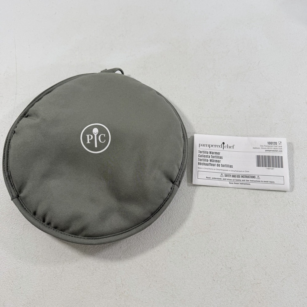 Pampered Chef Tortilla Warmer 100120 Microwave Warming Pouch Grey 10" Cloth